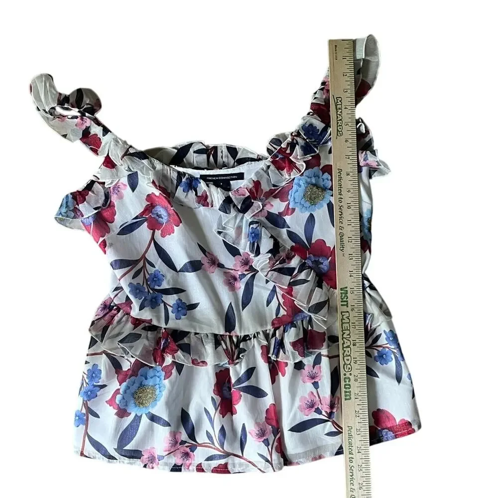 French Connection Aden Bai Lurex Frill‎ Ruffle Cami Top Women's 8 Floral Sparkle